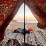 View from the inside of the the tent in Ras Mohammed national park by night, in Egypt.