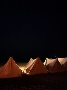 View of tents in Ras Mohammed national park by night, in Egypt.