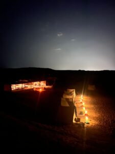 View of tents in Ras Mohammed national park by night, in Egypt.