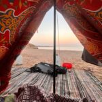 Sunrise view from the inside of the the tent in Ras Mohammed national park by night, in Egypt.